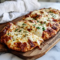 Cheese flatbread pizza with mozzarella and marinara from Mother of Macros Cafe